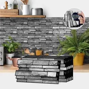 20pcs Peel & Stick Vinyl Wall Stickers, Waterproof Backsplash for Kitchen Bathroom, Self Adhesive Tile Transfer Decals with Stone Brick Effect, Decorative Wallpaper