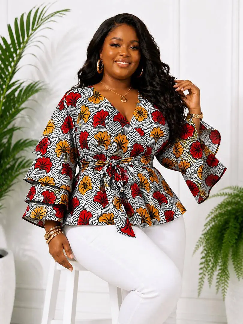 Ankara Peplum Top Flare Sleeve African Print Blouse