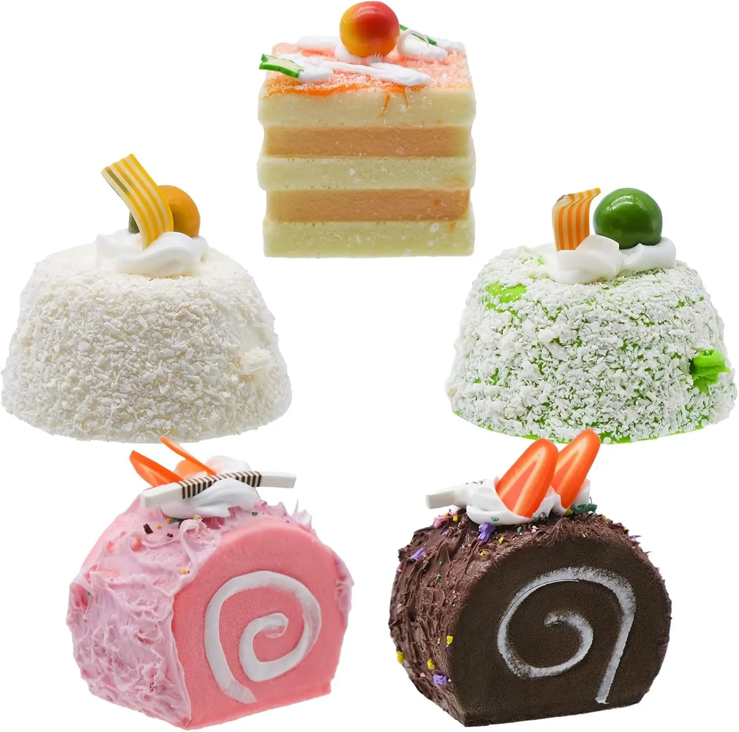 5 PCS Artificial Cupcake for Display, Realistic Cute Fake Cake, Faux Dessert with Fragrance, Roll Cake Model for Bakery Shop Display, Photography Props, Home Decoration