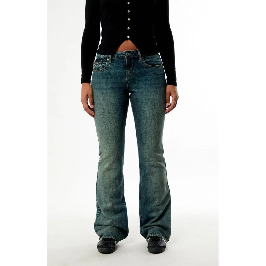 Pacsun Women's Jade Low Rise Bootcut Jeans Button Pocket Dark Blue
