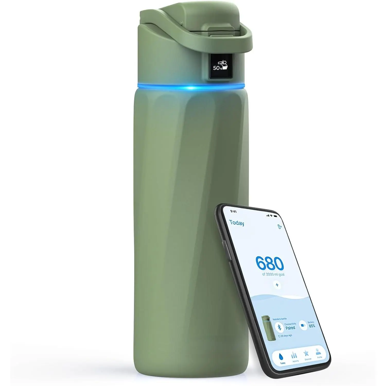 Smart Water Bottle with Hydration Reminder APP, 24oz Stainless Steel Vacuum Insulated Tumbler, BPA-Free Wide Mouth Tracker for School & Gym
