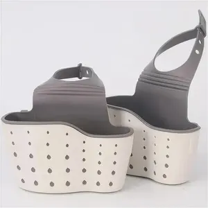 2 Pack Kitchen Sink Caddy Sponge Holder – Adjustable Silicone & Plastic Soap Tray with Drain Holes, Hanging Faucet Organizer for Drying, Fits Most Sinks, Easy to Install