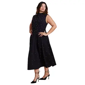 ELOQUII Women's Plus Size Stud Detail Ponte Midi Dress