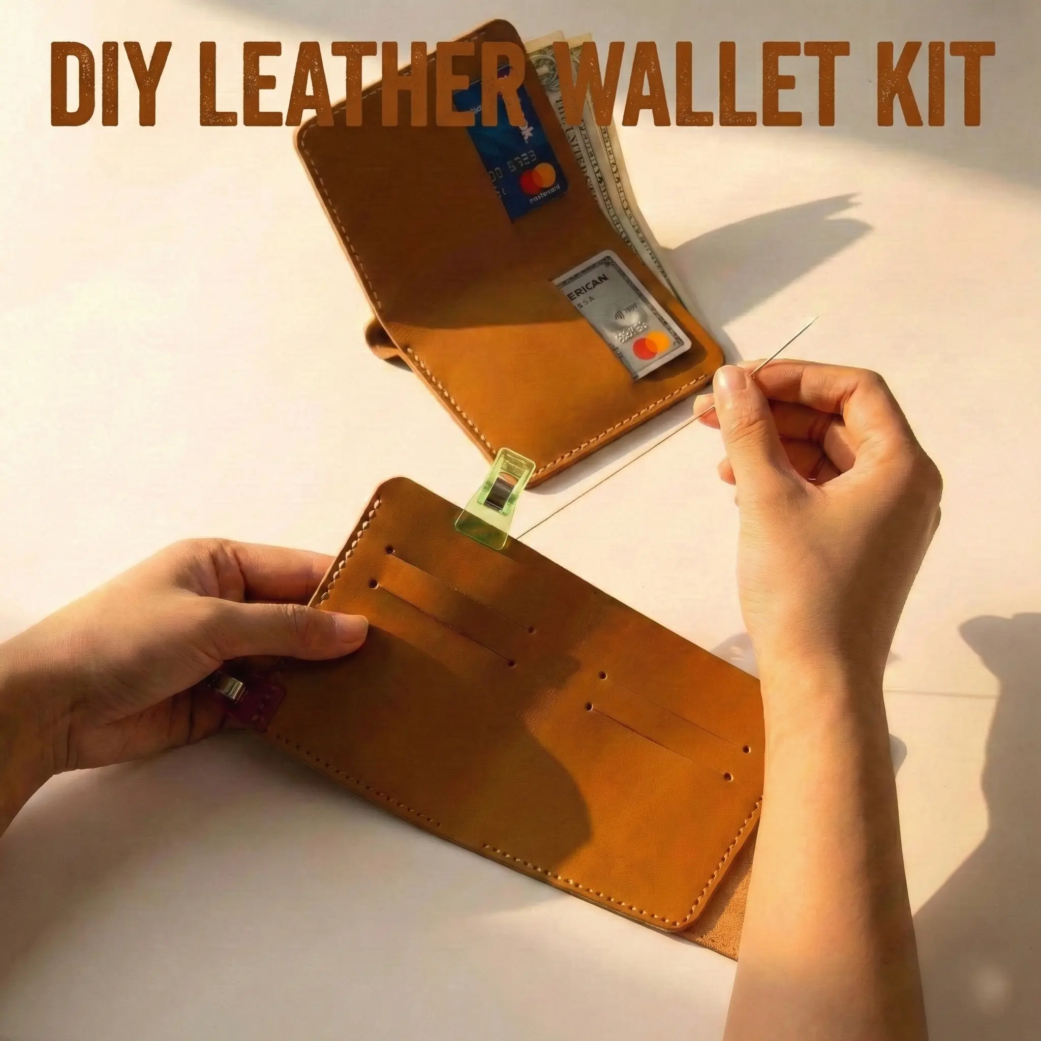Stylish Genuine Leather Wallet DIY Craft Kit for Beginners, Easy Handcrafting Project with Tools & Video Tutorial, Accessories, Boyfriend, Diy Wallet, Pre-Cut Parts, Wallet Kit, Complete Tools