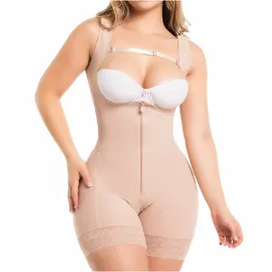 Fajas Salome 217 | Colombian Powernet Bodysuit High Back Posture Support | Postpartum + Daily Tummy Control | Front Zipper Removable Straps — Made in Colombia