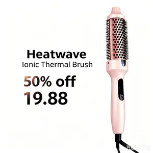 Thermal Brush-Blowout Wavy Boost 1.5 inch Heated Round Brush, Dual Voltage, Pink, Hair Heated Curler Brush,Negative Ions Single,for wavy hair,Styling,long-lasting wave,Curling Irons,Detangler Straightening, Ionic Adjustable Heat,Perfect Curls,hair curler,