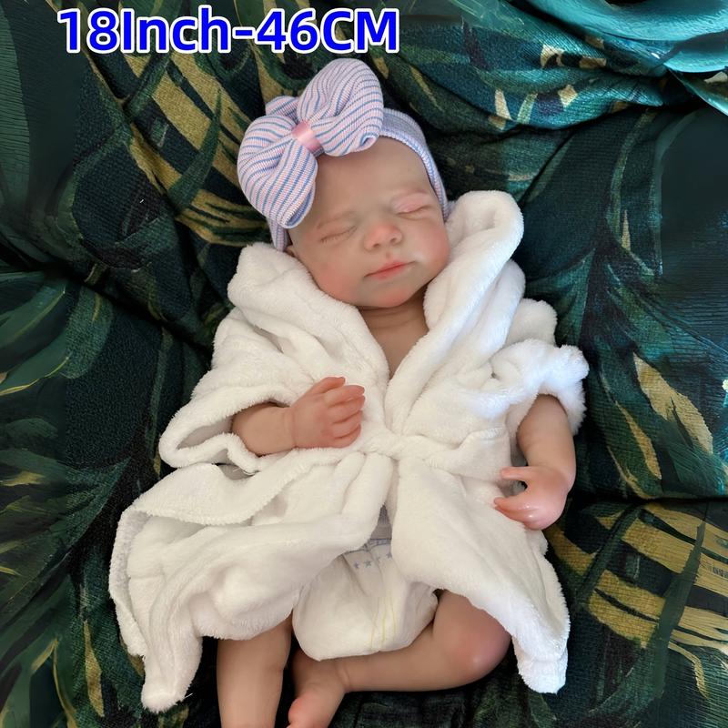 18 Inch Cuddly Can Open Mouth Pascale Full Body Solid Silicone Girl Doll With Painted Bald 3D Painted Skin Handmade Waterproof Flexible Newborn Doll For Kid's Gift And Present