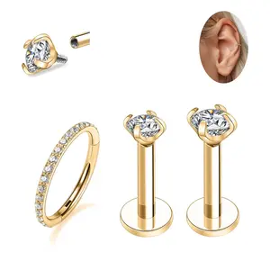 AROWRO Nose Rings for Women Titanium Nose Stud Cartilage Earrings Helix Conch Hoop Tragus Rook Piercing Jewelry Flat Back Earrings Titanium Nose Hoop 16G 6mm 8mm 10mm Gold Silver with Cubic Zirconia