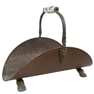 Antique Hammered Copper Fireplace Log Holder – Lion Head & Claw Feet