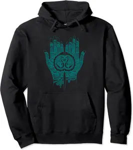 Teal Hand Drawn Henna Hands Partridge Yoga Spiritual Pullover Hoodie - Prudencekto Shop 79B0B1GK86CJ