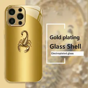 Gilt three-dimensional scorpion decoration, luxurious and high-quality, exquisite and trendy, with a unique design, electroplated gold tempered glass phone case Suitable for iPhone 17 16,15,14,13,12,11 Plus Pro Max