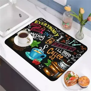 Coffee Bar Printed Dish Drying Mat, 1 Count Non-slip Coffee Machine Mat, Multipurpose Absorbent Table Mat for Kitchen Counter, Coasters