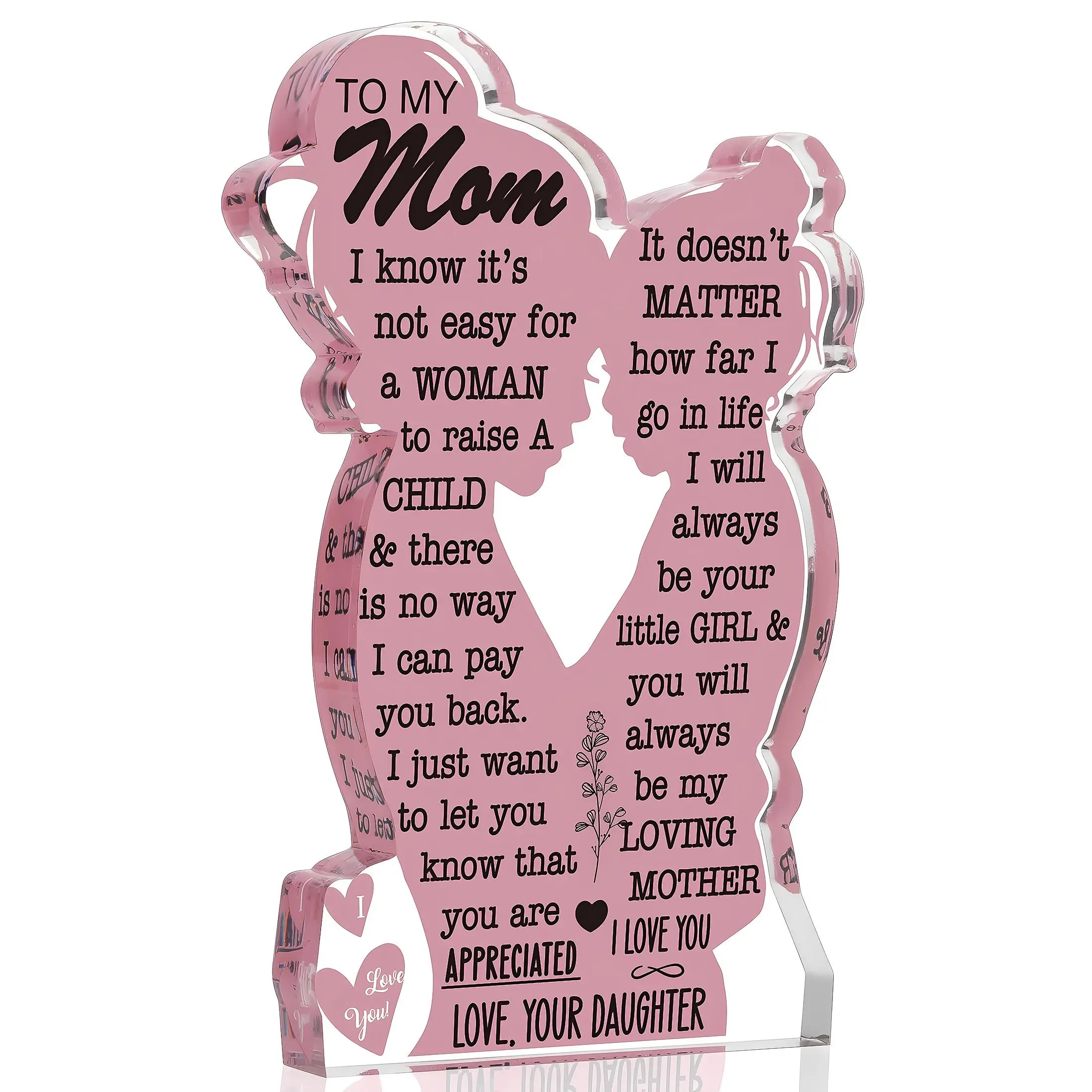 To My Mom Letter-Pattern Acrylic Photo Plaque, 1 Count Unique Birthday Gift for Mom from Daughter, Personalized Acrylic Desk Decoration Sign, Acrylic Desktop Decoration, Mother's Day Gift