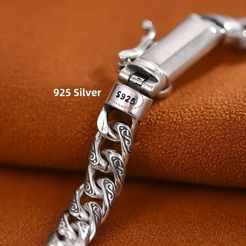 Men's S925 Pure Silver Fashion Bracelets - Retro Hip Hop Punk Style, Cool Jewelry, Ideal Father's Day Gift