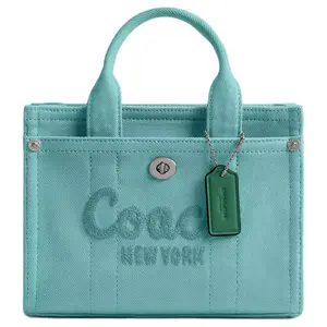 COACH Cargo 20 Cabas Logo-Print Tote Bag with Green Pendant Charm for Women