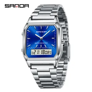 Sanda cross-border shrimp skin hot sale retro business electronic watch trendy fashion personalized men's watch steel belt light watch