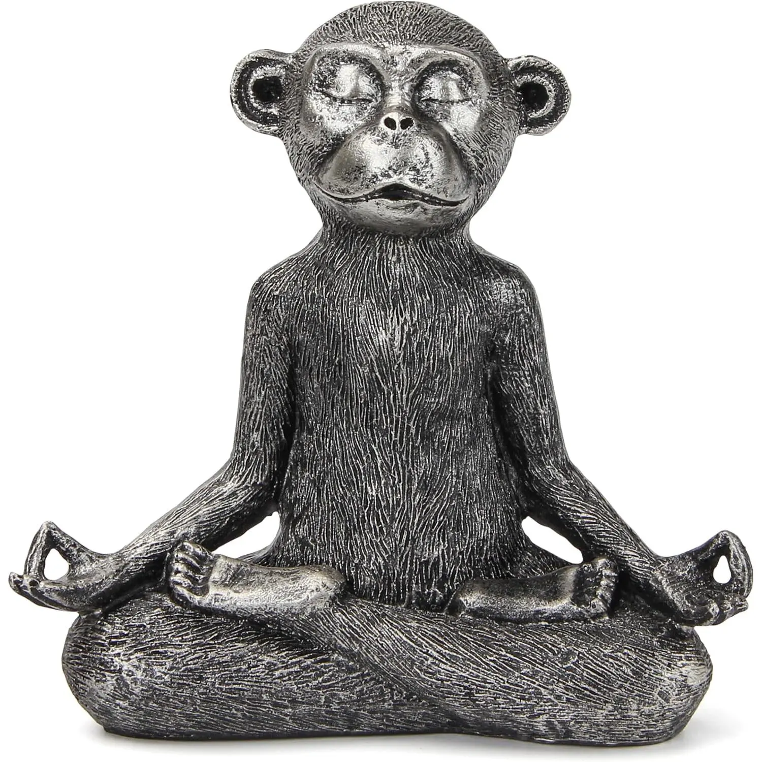 Antique Silver Artificial Resin Monkey Statue - Yoga Pose Sitting Animal Shape Figurine, Collectible Statues for Meditation Zen Living Room Shelf, Cute Holiday Ornament Gift, Animal Shape Statues