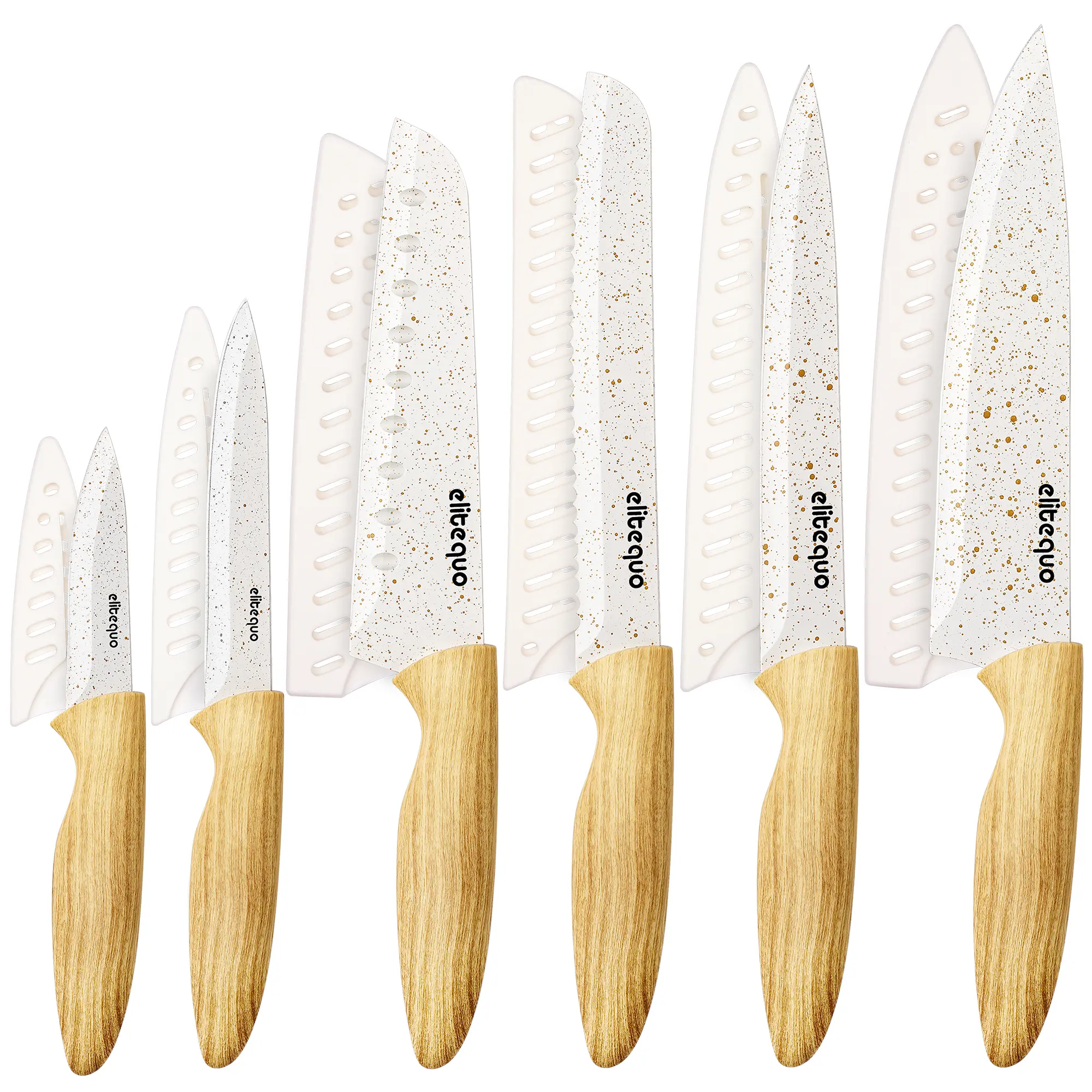 Elitequo 6-Piece Stylish Kitchen Knife Set, Space-Saving Knife Set with Blade Covers, Sharp Kitchen Knives for Housewarming Gifts