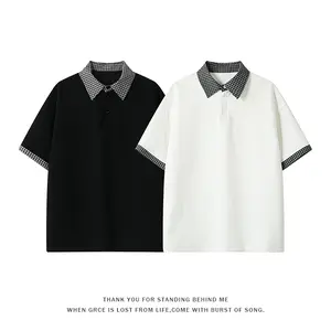 Summer Retro POIO Short Sleeve T-Shirt, Color-Blocked Faux Two-Piece Loose Fit Versatile Casual Tee