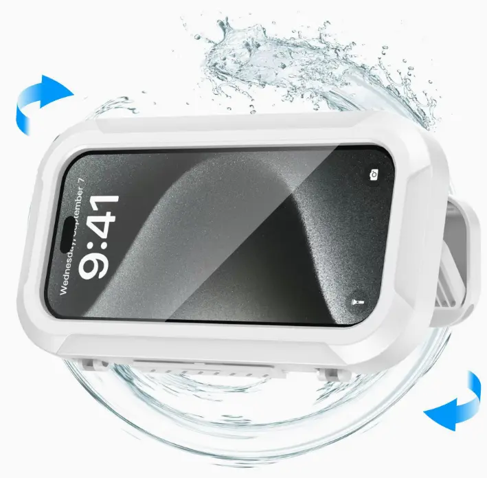 Waterproof bathroom phone holder,white touchscreen protective case,convenient for listening to music and watching videos in the shower,waterproof and sensitive.
