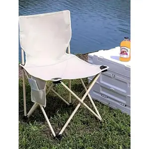 1pc Ultra-Lightweight Folding Camping Chair With Multiple Pockets - Iron Alloy Frame, Portable Design, Ideal For Beach, Fishing, Picnic, Concert And Hiking, Camping Furniture, Crescent Design, Suitable For Camping, Picnic, Fishing, Hiking, Beach And More