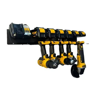 Elite Mounts Drill Charging Station for DeWalt 20V Drills & Batteries Steel Tool Organizer Matte Black