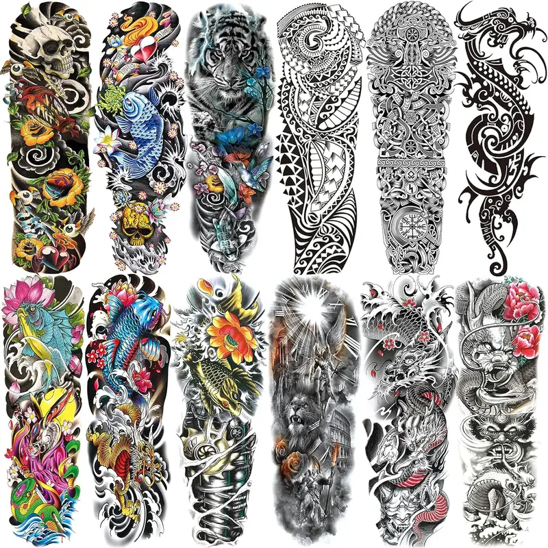 Temporary Tattoo for Men and Women (L19“xW7”), Full Arm Fake Tattoos,Waterproof Realistic Sleeve Tattoos Halloween