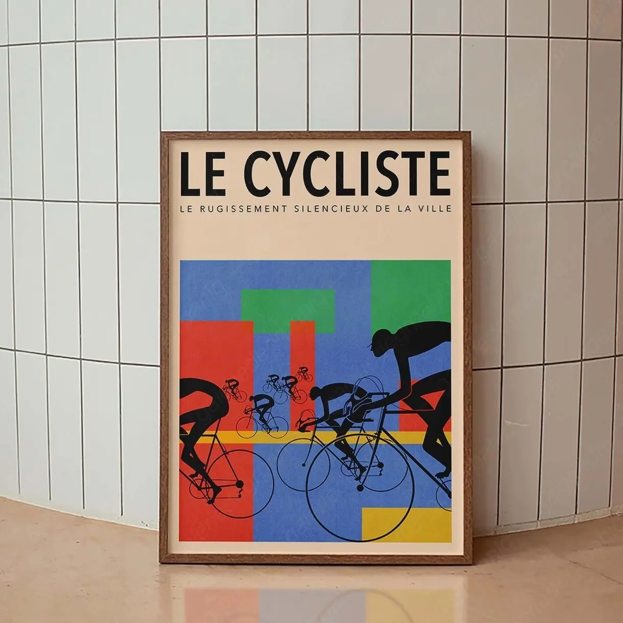 Cyclist Wall Art, Mid Century Bicycle Poster, French Inspired Sports Decor W