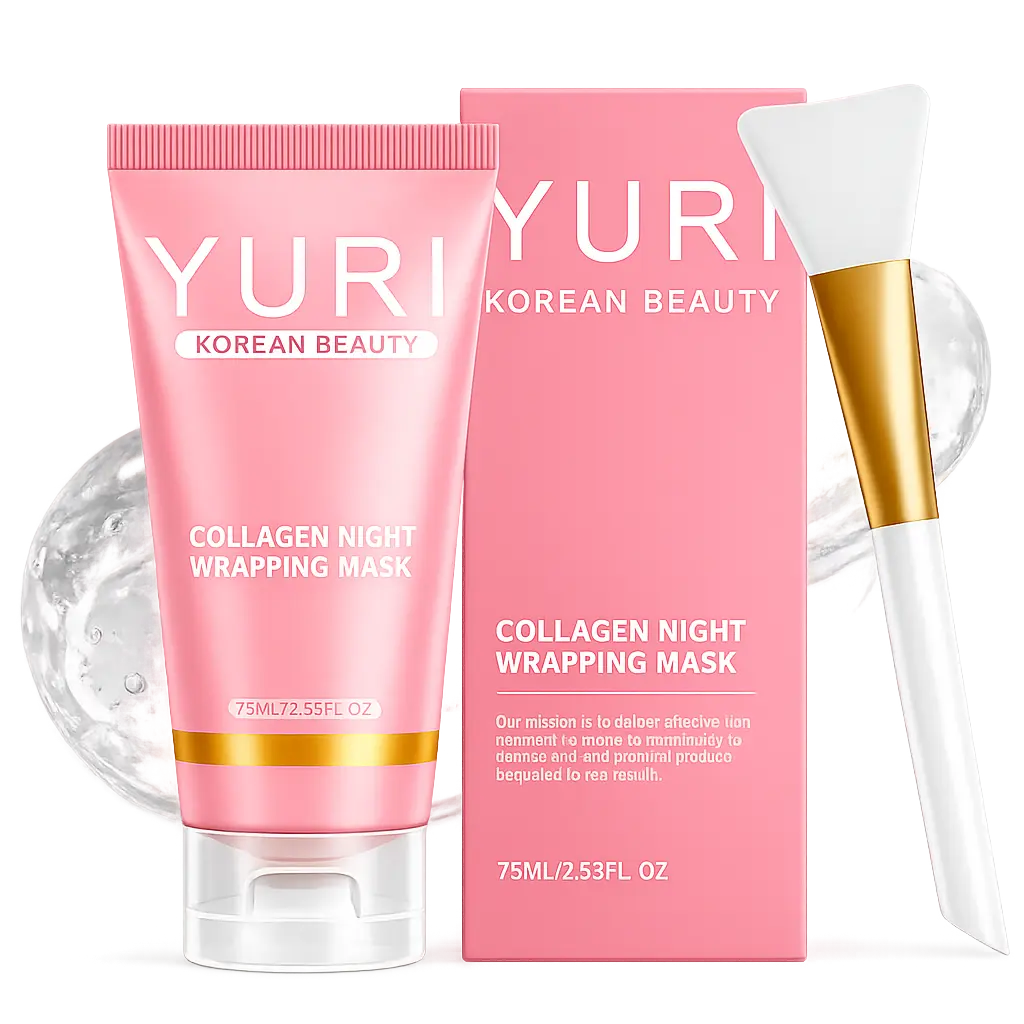 YURI Collagen Night Wrapping Mask, Overnight Peel Off Face Mask with Silicone Brush, Hydrating Facial Mask for Soft, Smooth & Glowing Looking Skin, Easy Peel Skincare Mask for Women