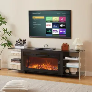 VECELO TV Stand with Fireplace with Power Port LED Display Media Entertainment Center for TVs Up to 80 Inch with Open Storage Shelves Charging Station Modern TV Stand Console for Living Room brown adjustable tv stands & bedside tables