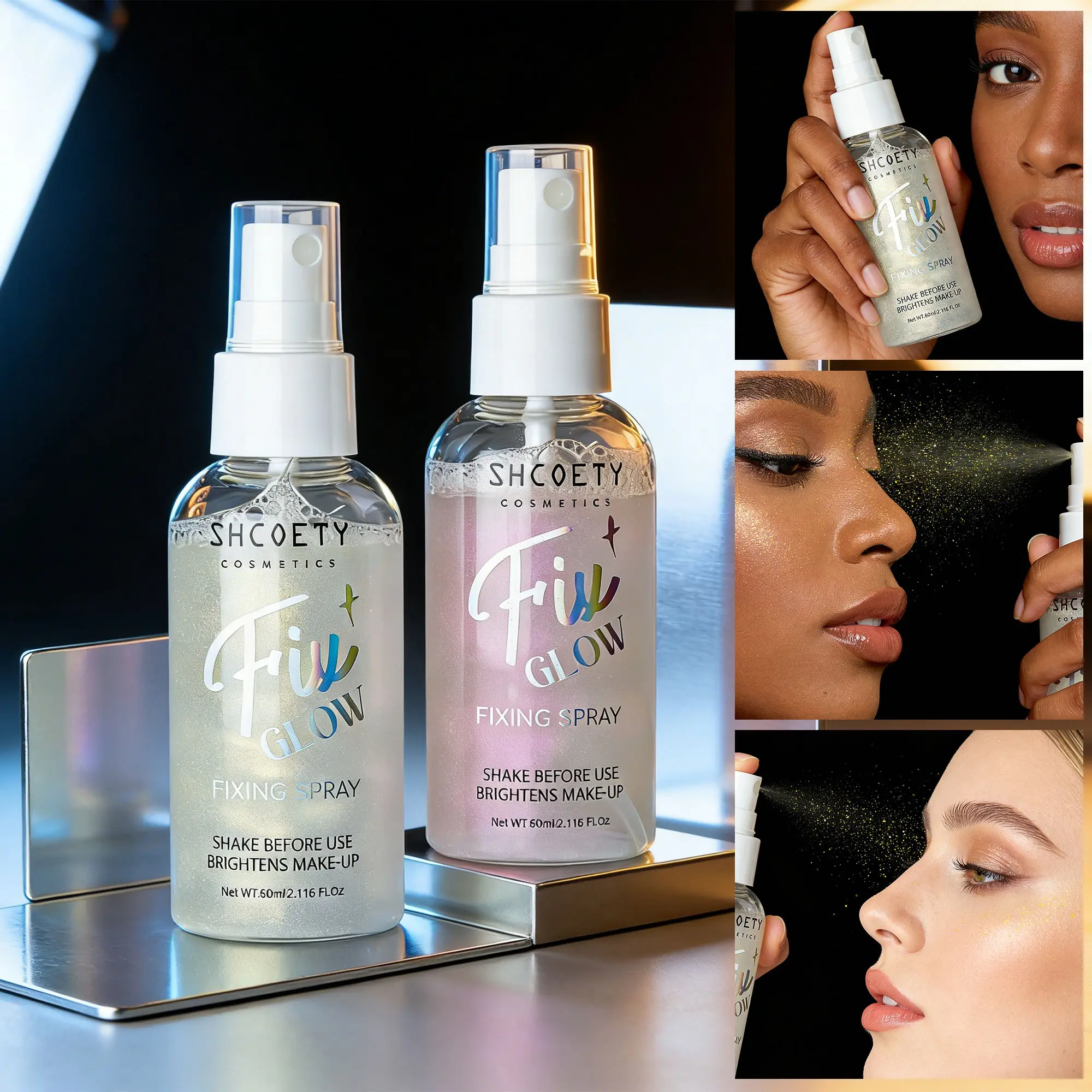 Music Festival Shimmer Highlighter + Oil Control Makeup Setting Spray Mist, Makeup Finishing Spray, Fast Drying, Non-Sticky, Waterproof, Sweat-Proof, Long-Lasting, Glow Setting, Longwear Setting Spray