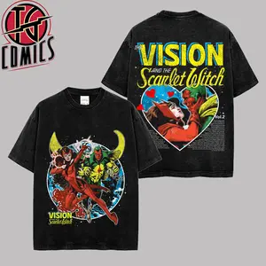 [IG] Vision x Scarlet Witch Comic Graphic Premium Washed Cotton T-Shirt (Made In US), Avengers MCU Comic Graphic Tee, Super Hero MCU Universe Comics Book Fans Shirt, Comic Book Outfit, Gift For Hero Fans