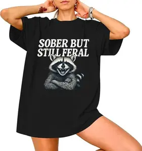 Funny Sober Shirt Sobriety Anniversary Gift Motivational Soberversary Present One Year Sober Gift for Women Recovery Feral Raccoon T-shirt