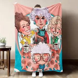 Golden Years Cartoon GG Plush Blanket, Warm Nap Blanket, Suitable for Living Room, Office, Travel, Multi-functional Gift Blanket, Cartoon Print, All Seasons, Christmas Gift, Birthday Decoration, Flannel Material, Special Design