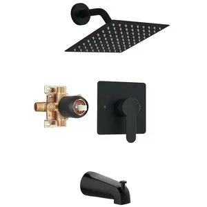 Senlesen Black Tub Shower Faucet Set Complete with 8 inch Rainfall Shower Head and Tub Spout Included Shower Valve Tub Shower Trim Kit Matte Black