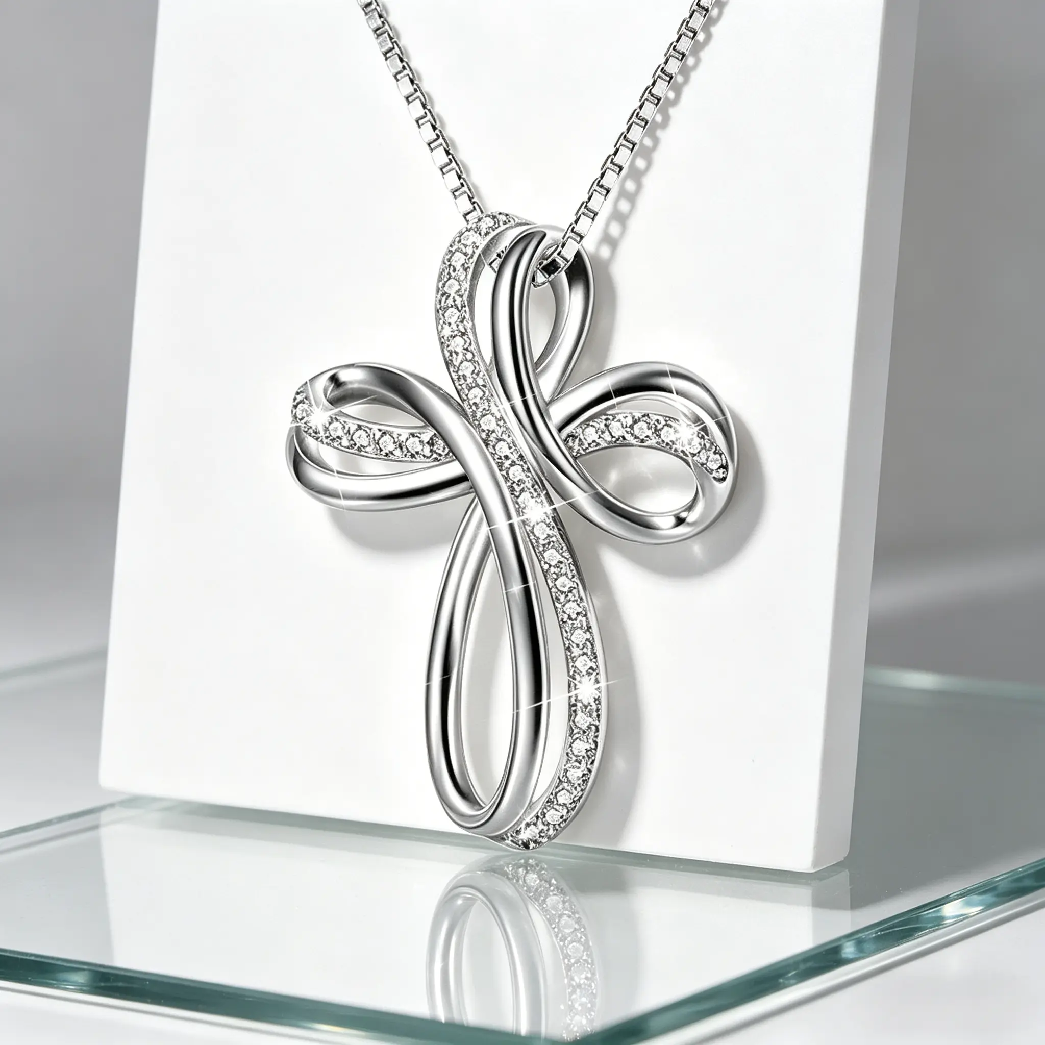 Faith Pendant Necklace for Women, Elegant Silver Plated Cross Motif with CZ Contrast Sparkle, Dainty Adjustable Chain, 16–18 Inches, 40–45Cm