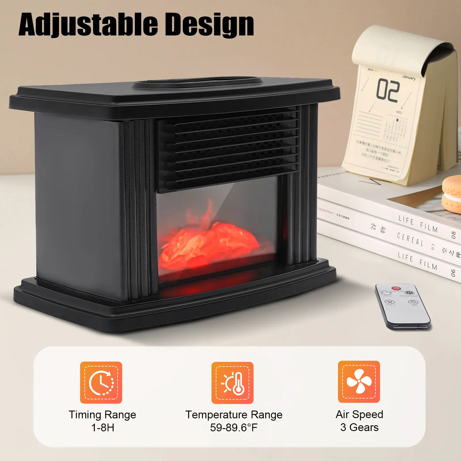 2026 Viral 3D Simulated Flame Electric Heater - 1000W 360° Surround Heating for Home/Office- 3D Carbon Fire Viewing + Fast Heating Freestanding Small Space Heater,summerwins