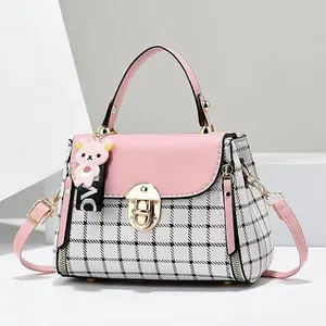 Plaid Pattern Handbag, Women's Buckle Decor Flap Purse, Fashion PU Leather Crossbody Bag Gift Elegant Accessory Style