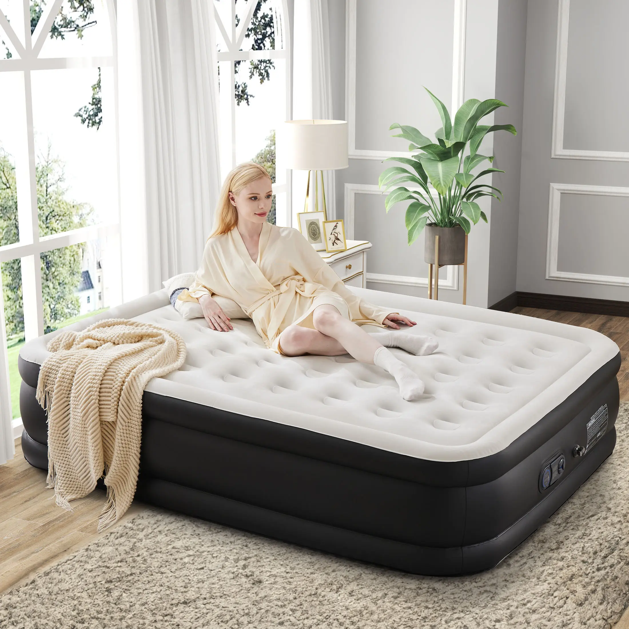 CONCETTA 16" Inflatable Airbed For Bedroom Rest Twin Size Air Mattress Comfortable Support Built-in Pump Quick Bed