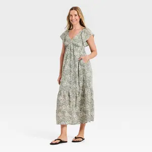 Women's Flutter Short Sleeve Floral Maxi A-Line Dress - Universal Thread