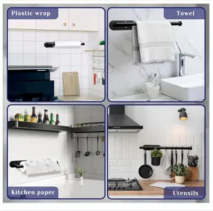 Paper Towel Holder, Self Adhesive or Drilling Paper Towel Holder Under Cabinet, Stainless Steel Black Paper Towel Holders Wall Mount for Kitchen, Bathroom, Sink, Pantry, Fridge