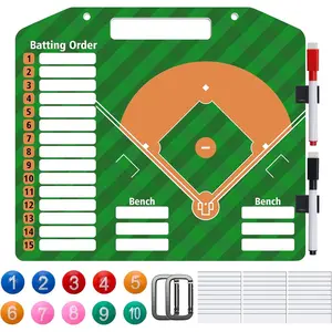 1+44PCS Baseball Coaching Board for Dugout, Dry Erase Lineup Board Softball Clipboard for Coach with 30 Name Strip 10 Number Blocks 2 Marker 2 Buckle