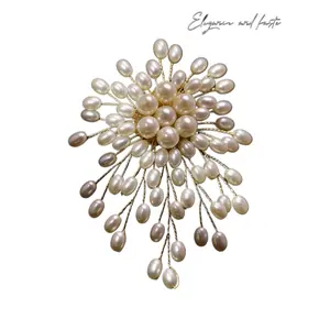 DB- Elegant Handmade Pearl Flower Brooch for Women, Fashionable All-Occasion Accessory, Pure Handcrafted Jewelry Decoration, Bouquet Daisy Pin-DB