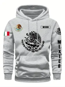 Men's Printed Hoodie, Street Style Casual Wear, Mexican Culture Inspired Design, Fitted Long Sleeve, Pockets, Fall & Winter Fashion