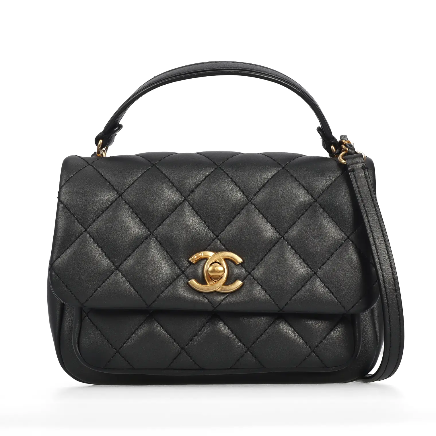 Pre-owned CHANEL Lambskin Shoulder Bags Shoulder Bag Black, Very Good Condition, 5.5 Inches Height, 7.5 In, 2 Inches Depth, Style No. 47731819