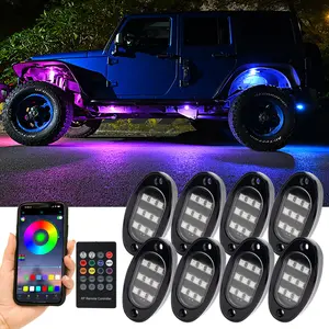 8in1 Rock Light Kit 9LED Chassis Light RGB app/Remote Control Off road Truck SUV 4x4 ATV Jeep Neon Light Body Underlighting Off road Vehicle Atmosphere Light Led Car Lights