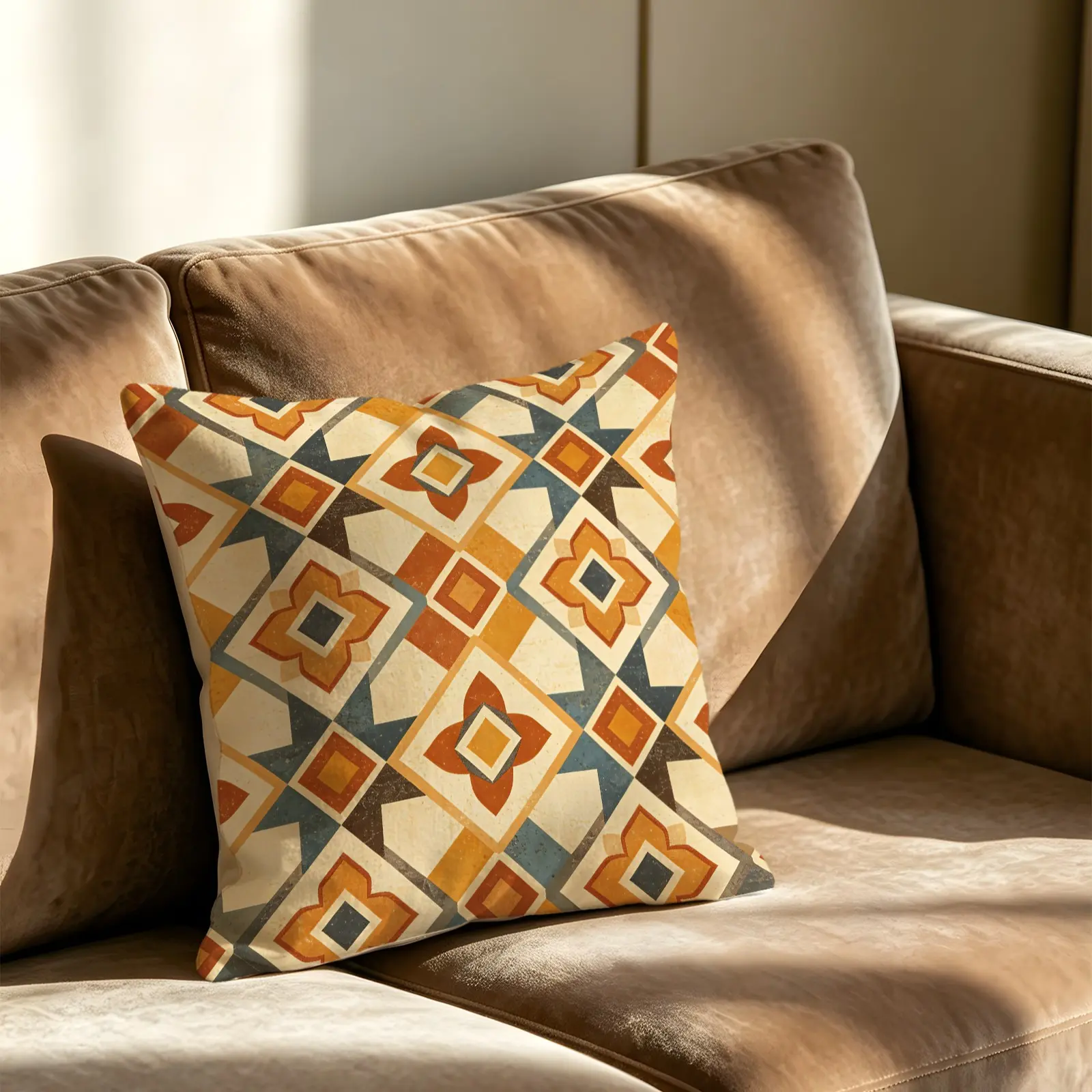 Vintage Geometric Tile Print Pillow, Multiple Styles, Soft Skin-Friendly Sofa Cushion, Chair Cushion, Decorative Throw Pillow for Bedroom and Living Room, Suitable for All People, Ideal Gift Choice