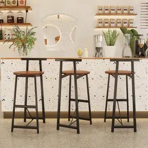 Bar Stool Set of 3 Counter Height Barstools with Back Armless Dining Chairs for Kitchen Island (Black & Walnut Brown) Lounge Ergonomic