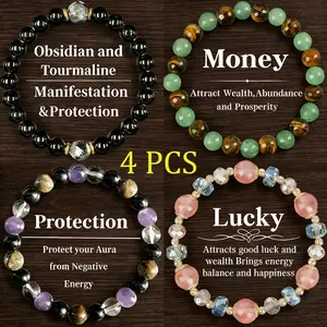 4 Pcs Exquisite Bohemian Beaded Bracelet - Tiger Eye, Obsidian, Jewelry for Banquet Party, and Gift for Her female couple bracelet fashion artificial bracelet daily wear party banquet elegant bohemian Colorblock Beaded Crystal Bracelet