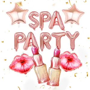 14pcs Rose Gold Spa Party Banner Foil Balloon Set, Includes 'spa Party' Banner, Lipstick Foil Balloons, Sleepover Decorations, Balloon Garland